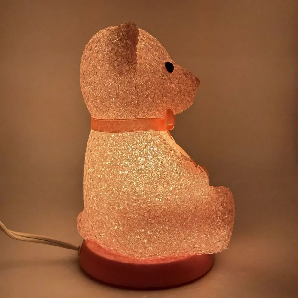 Vintage Y2K Melted Plastic Popcorn Pink Teddy Bear Lamp Night Light Coquette
